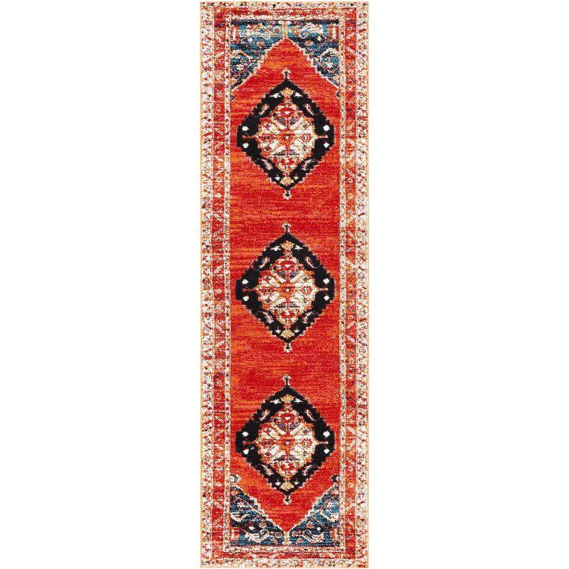 Antique Patina Red & Navy Hand-Knotted Area Rug - 2'3" x 6'