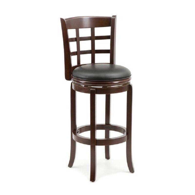 Kyoto Cherry Wood and Leather 360° Swivel Barstool