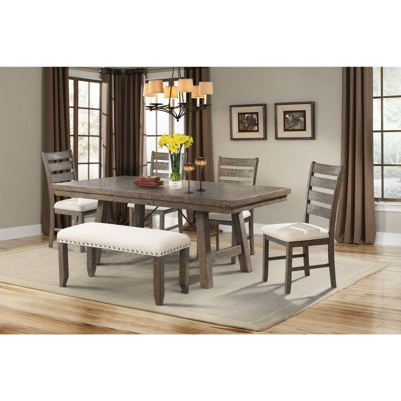 Picket House Furnishings Dex 6pc Extendable Dining Table Set, 4 Ladder Side Chairs And Bench Upholstery Walnut Brown/ Cream