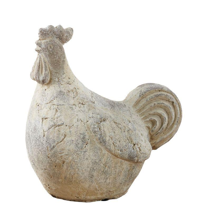 Antique White Cement Hen Figurine, 14.5 inches