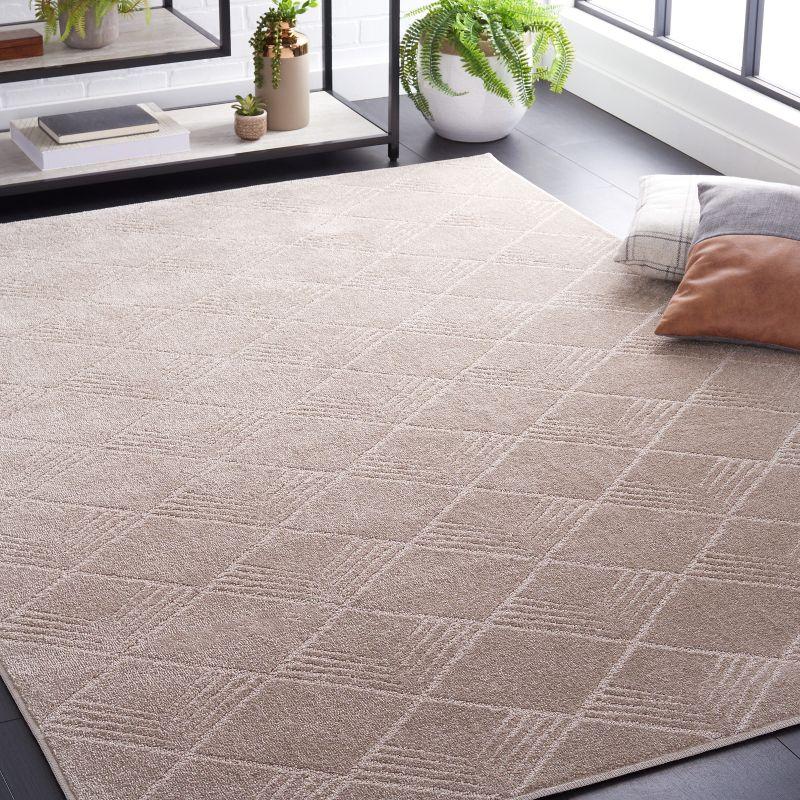 Beige Rectangular Hand-knotted Synthetic Area Rug