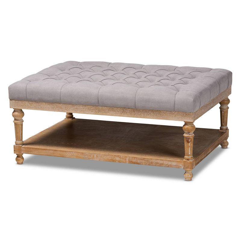 Lindsey Grey Linen and Greywashed Wood Tufted Cocktail Ottoman