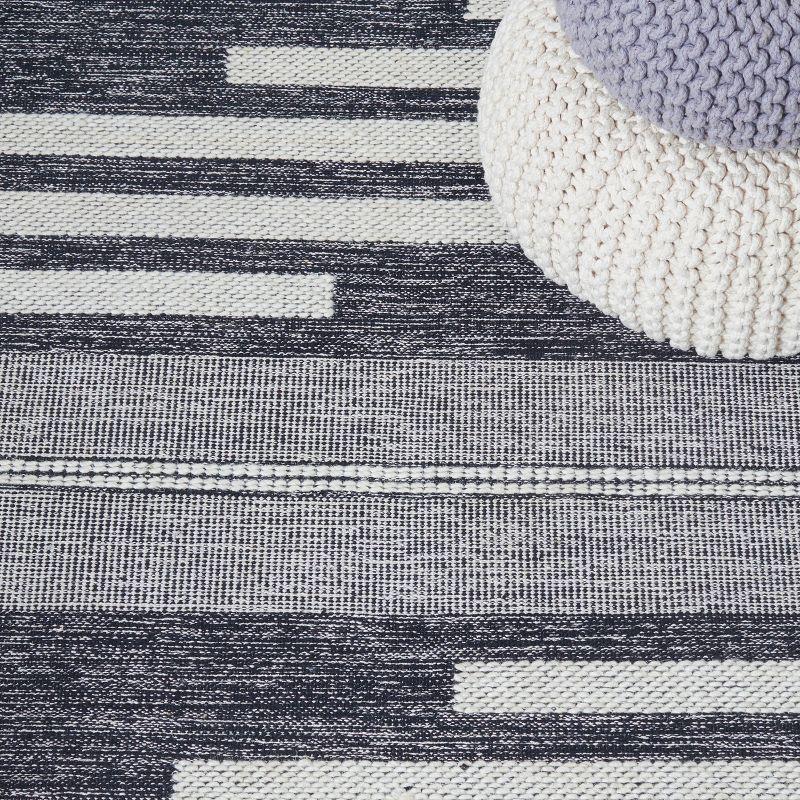 Striped Kilim STK506 Hand Woven Area Rug - Ivory/Black - 7'x7' - Safavieh.