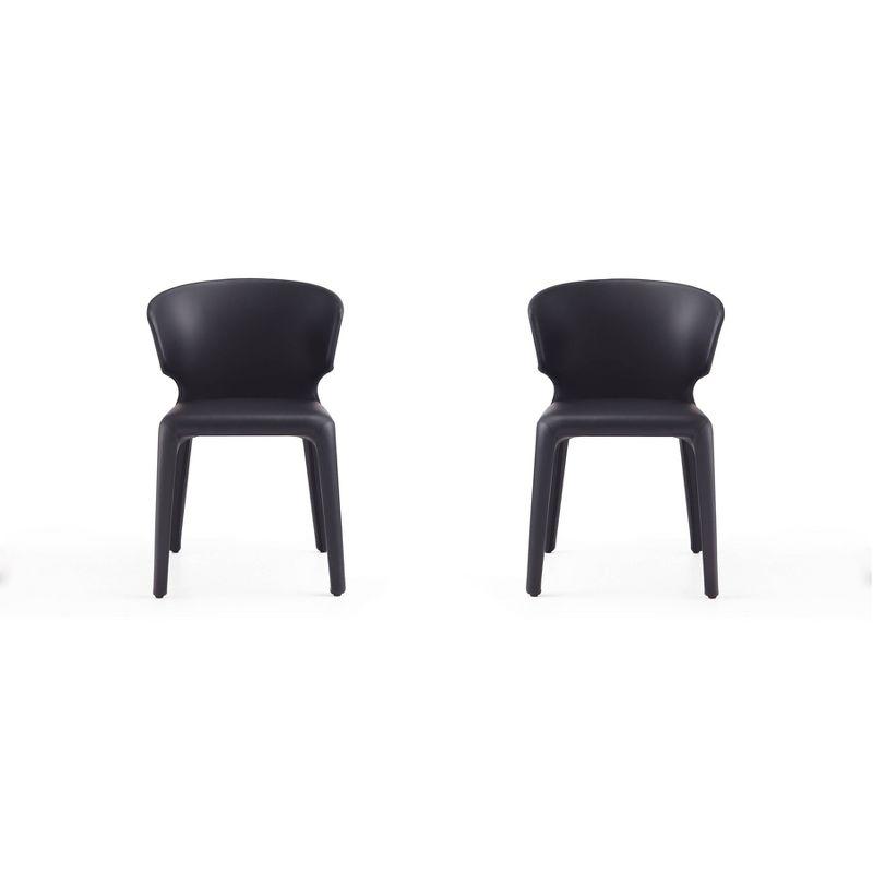 Set of 2 Conrad Faux Leather Dining Chairs Black - Manhattan Comfort: Mid-Century Modern, Metal Frame, Contoured Back