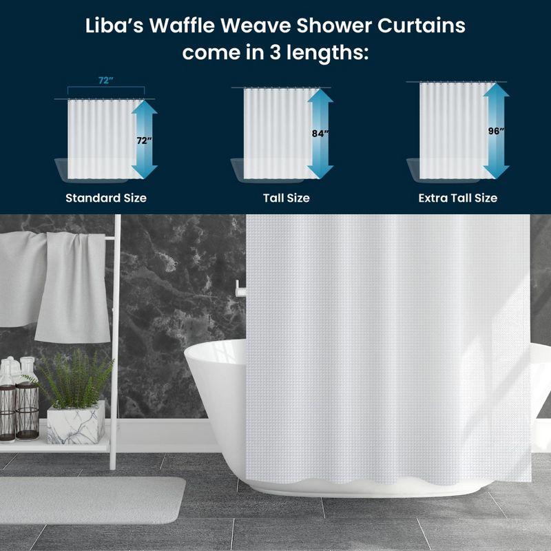 LiBa Premium Waffle Weave Shower Curtain - White Water Repellent and Heavyweight, Hotel Quality, Machine Washable Liner for Bathroom - 72" W x 72" H