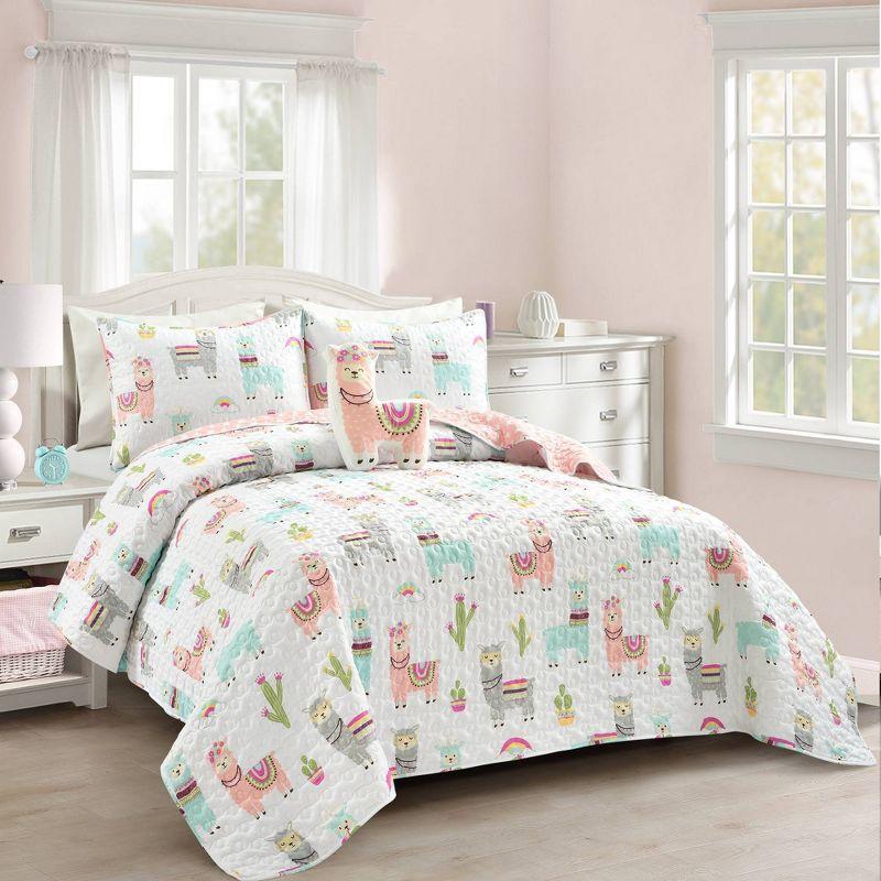 Twin White and Blush Microfiber Reversible Quilt Set