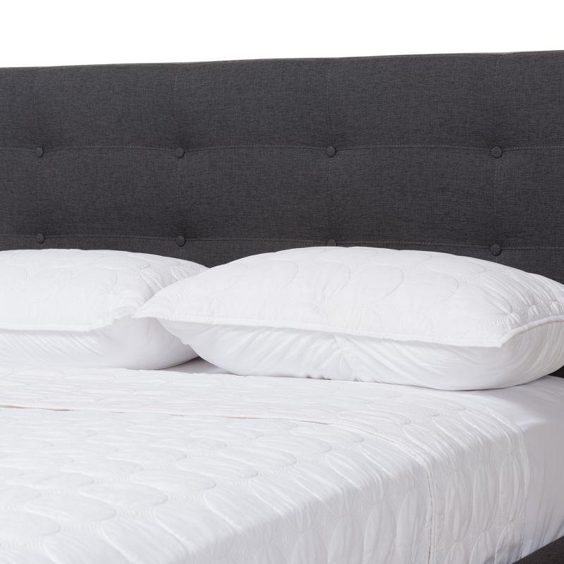 Valencia Mid Modern Fabric Platform King Bed Dark Gray - Baxton Studio: Upholstered Headboard, Tapered Legs