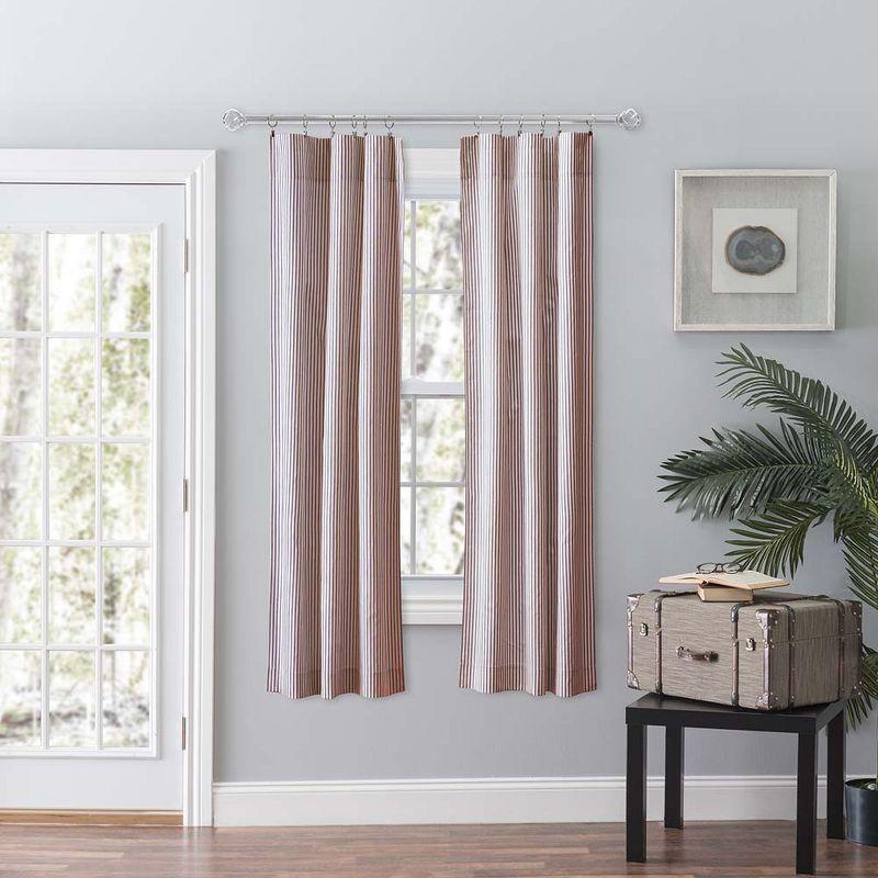 Ellis Curtain Plaza Classic Ticking Stripe Printed on Natural Ground Tailored Panel Pair with Tiebacks Brick