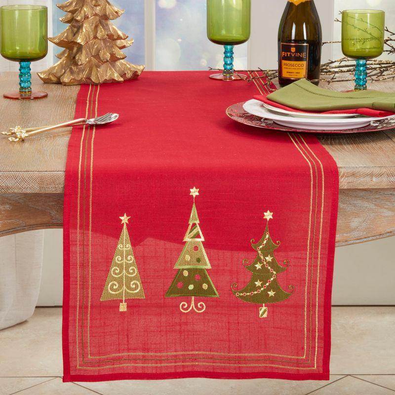 Saro Lifestyle Embroidered Christmas Tree Design Table Runner