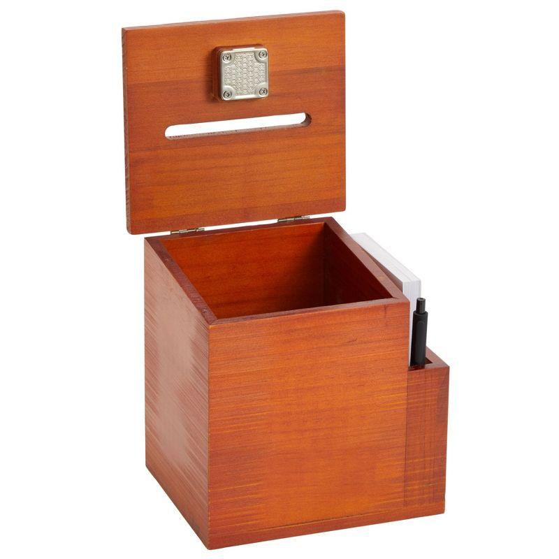 Juvale Wooden Suggestion Box with Lock and Keys, Brown Ballot Box with 50 Blank Suggestion Cards, Locking Lid and Side Slot for Donation, 7.5x7.1x5.5"