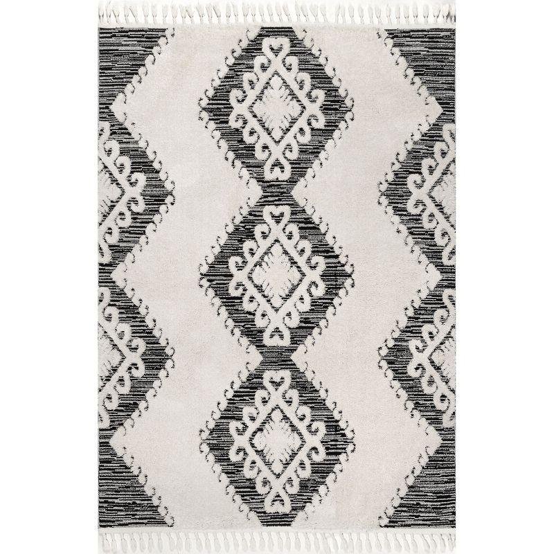 Contemporary Gray Geometric 4' x 6' Shag Area Rug