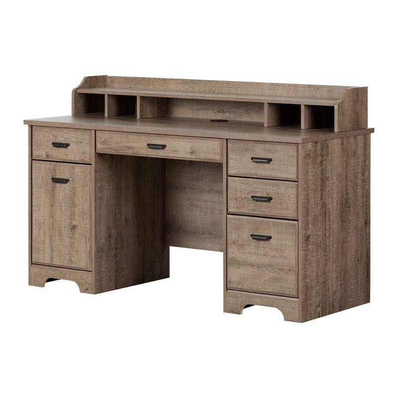 Executive Weathered Oak Computer Desk with Power Outlet and Storage