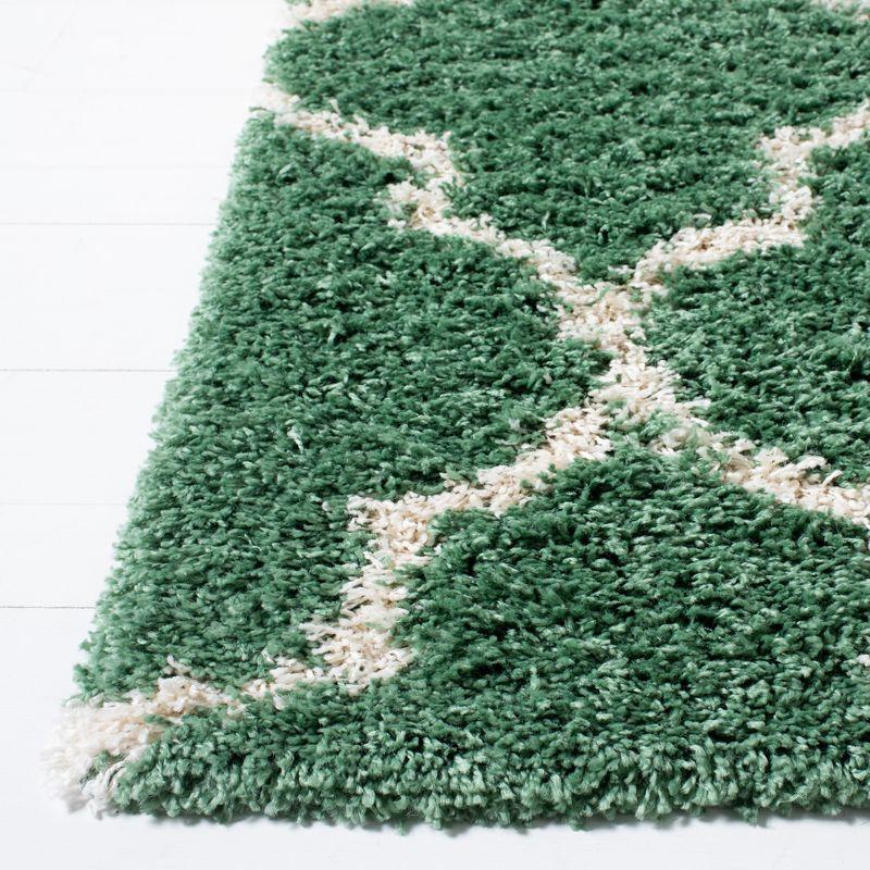 Green and Ivory Rectangular Shag Area Rug