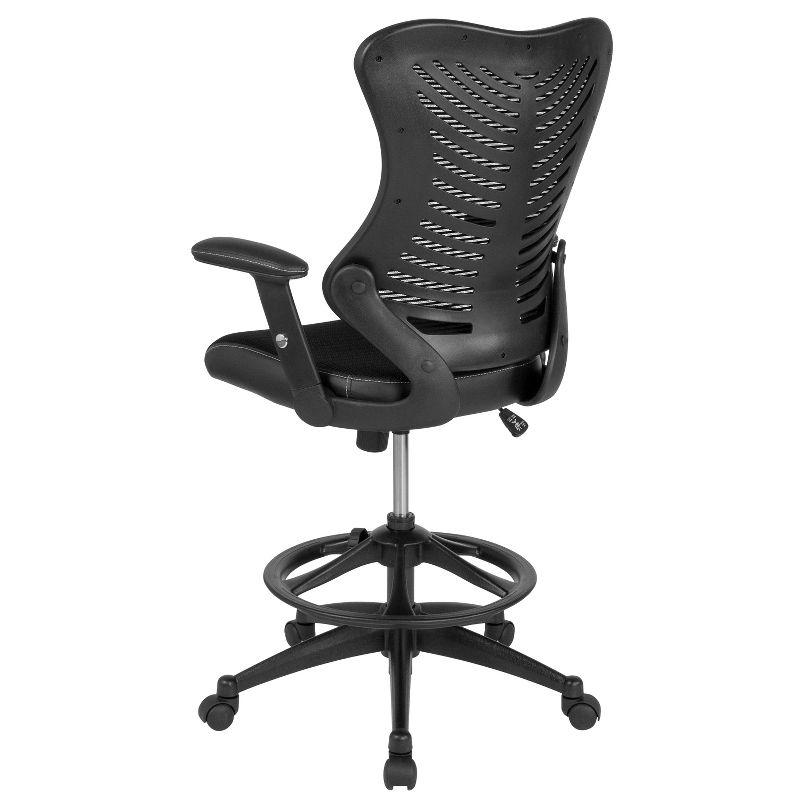 Flash Furniture Haynie High Back Mesh Drafting Chair with LeatherSoft Sides and Adjustable Arms