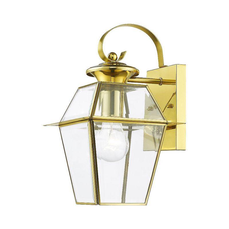 Elegant Westover Outdoor Wall Lantern in Polished Brass with Clear Glass