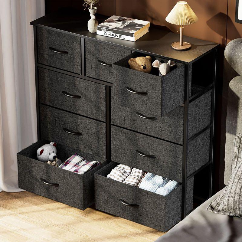 Black Metal Frame 9-Drawer Fabric Dresser