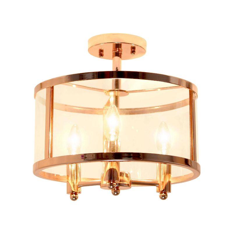 3-Light 13" Industrial Farmhouse Glass/Metallic Accented Semi-flushmount Ceiling Light - Lalia Home