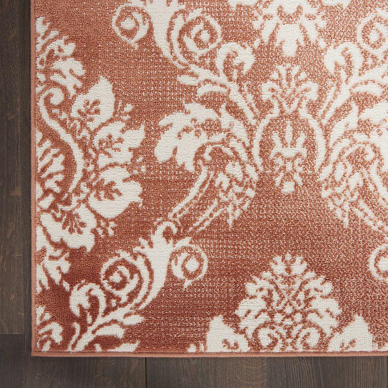 Elation Brick Ivory Floral Damask 63'' Synthetic Area Rug