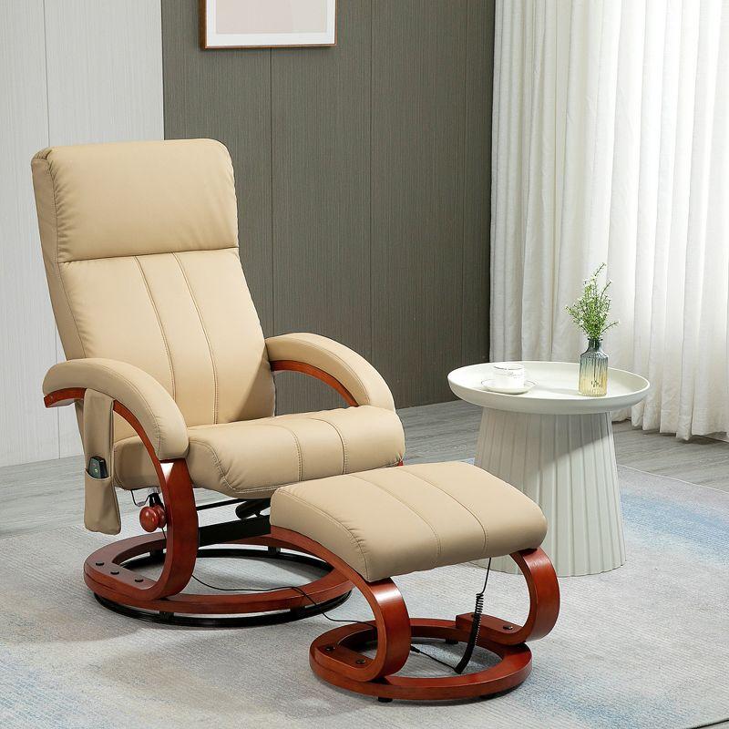 HOMCOM Recliner Chair with Ottoman, Electric Faux Leather Swivel Reclining Chair with 10 Vibration Points, 5 Massage Mode, Remote Control