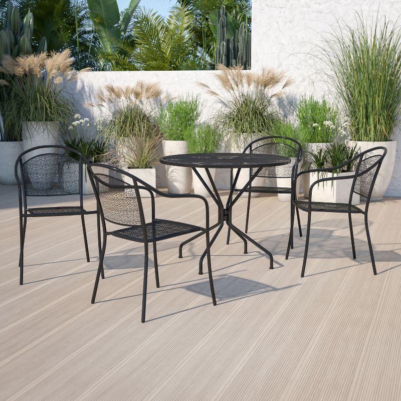 35.25" Black Steel Round Patio Table Set with 4 Chairs