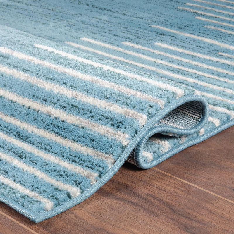 Blue 5' x 7' Geometric Stripe Synthetic Area Rug