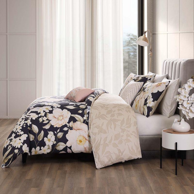 Blush Floral Cotton Reversible Full Comforter Set