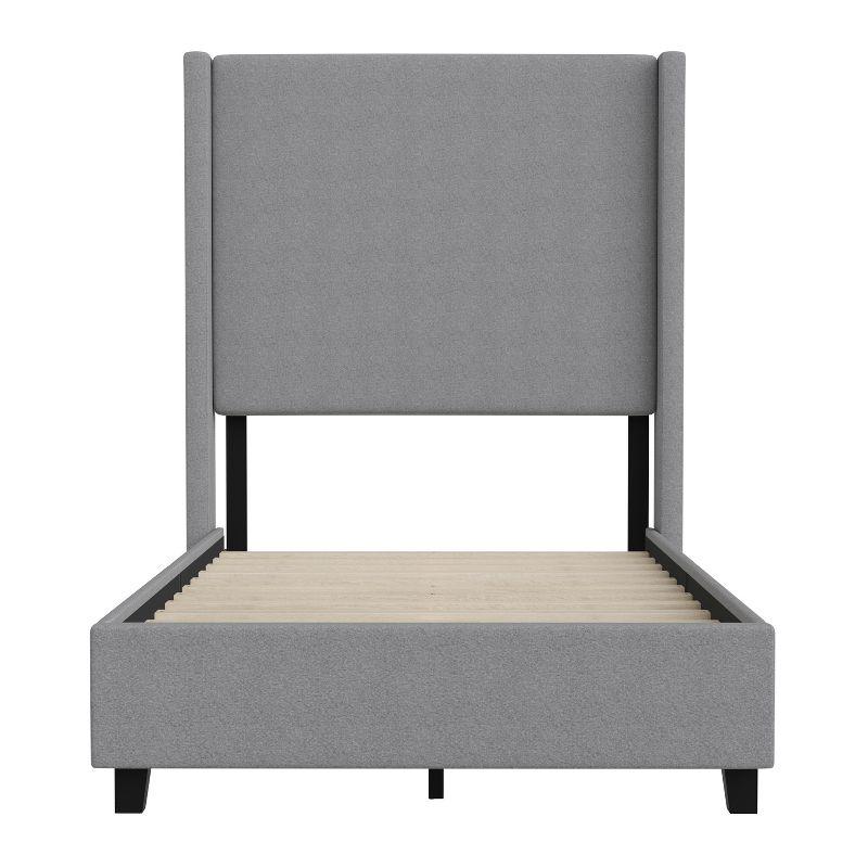 Merrick Lane Modern Platform Bed - Gray Faux Linen - Queen - Padded Wingback Headboard - 8.5" Floor Clearance - Wood Support Slats - No Box Spring Needed