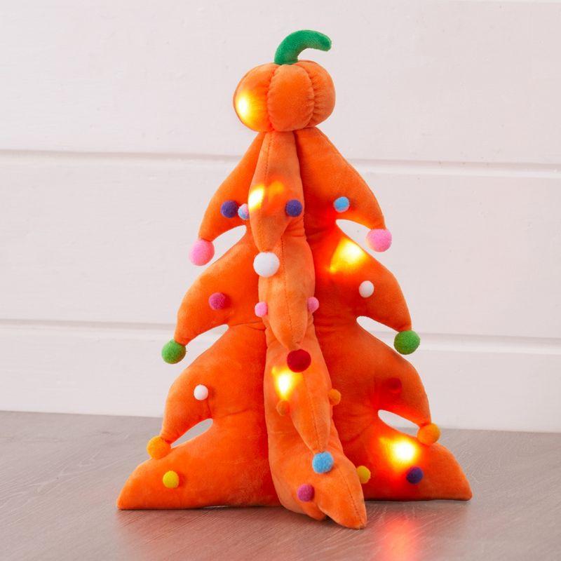 Lighted Orange Plush Pumpkin Tree with Multicolor Pom Poms