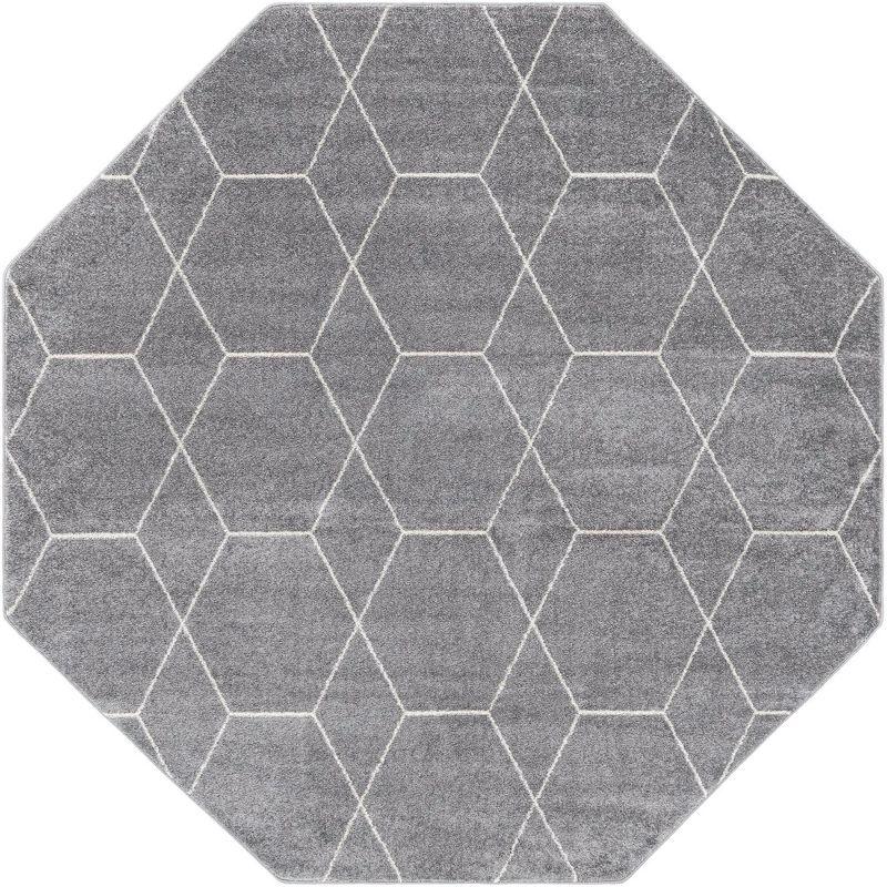 Octagon Light Gray Trellis Synthetic Area Rug