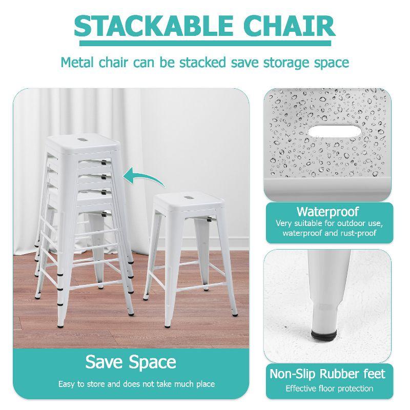 BestMassage Set of 4 Stackable Metal Bar Stools 24 Inch Counter Barstool Height Backless, White