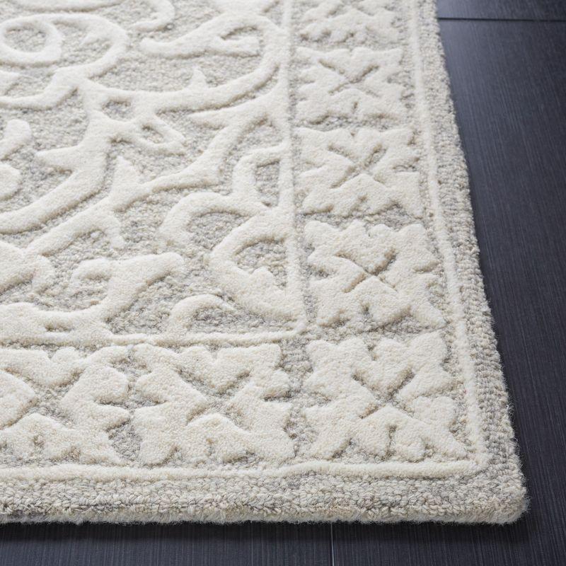 Grey and Ivory Floral Hand-Tufted Wool Area Rug, 8' x 10'