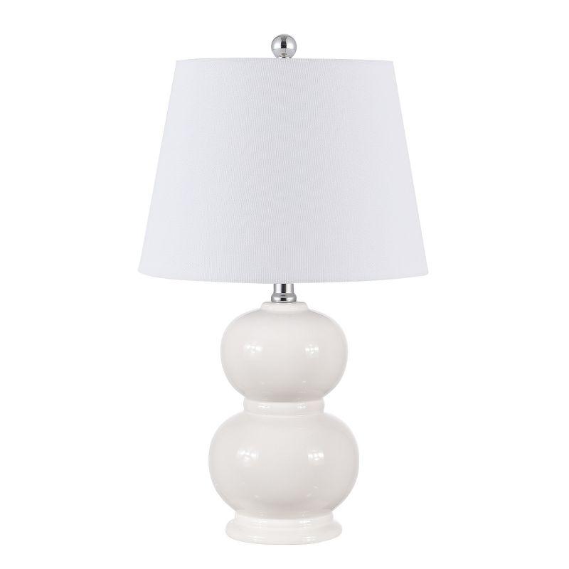 Ivory Ceramic Double Gourd Table Lamp with White Shade