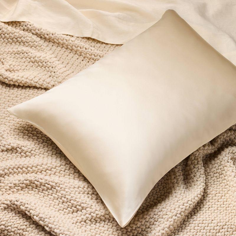 Standard Solid Silk Pillowcase Cream - Casaluna™: Hand Wash, Satin Construction, OEKO-TEX Certified