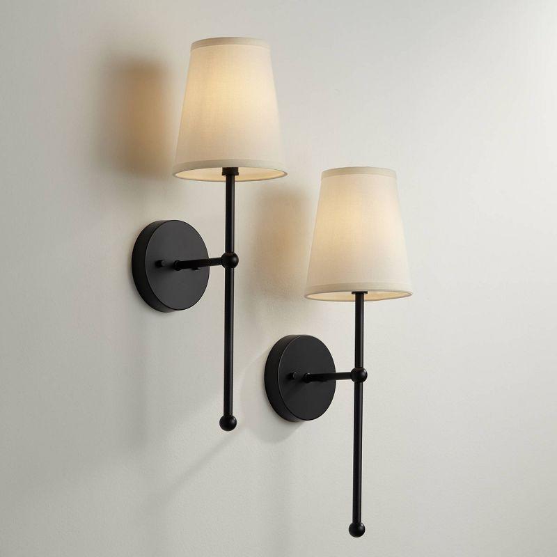 Elena Matte Black Metal Vanity Sconce with Cream Linen Shade