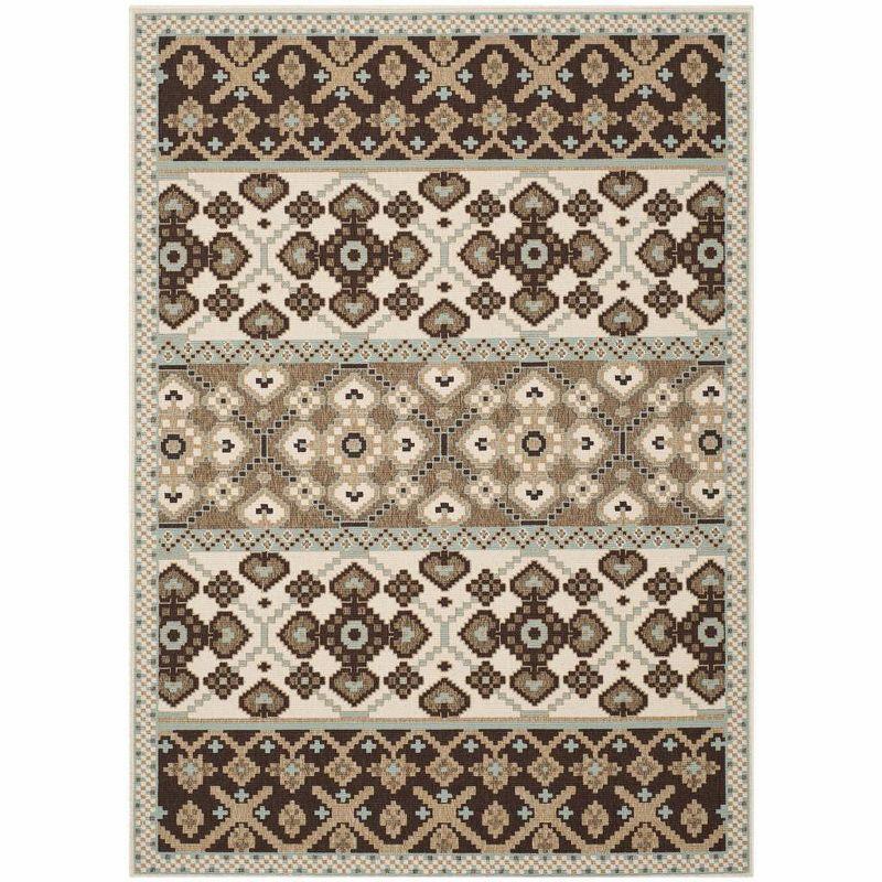 Cream and Chocolate Synthetic Rectangular Indoor/Outdoor Rug