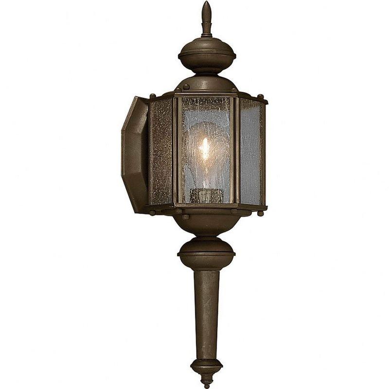 Progress Lighting Roman Coach 1-Light Small Wall Lantern in Antique Bronze with Seeded Glass Shade