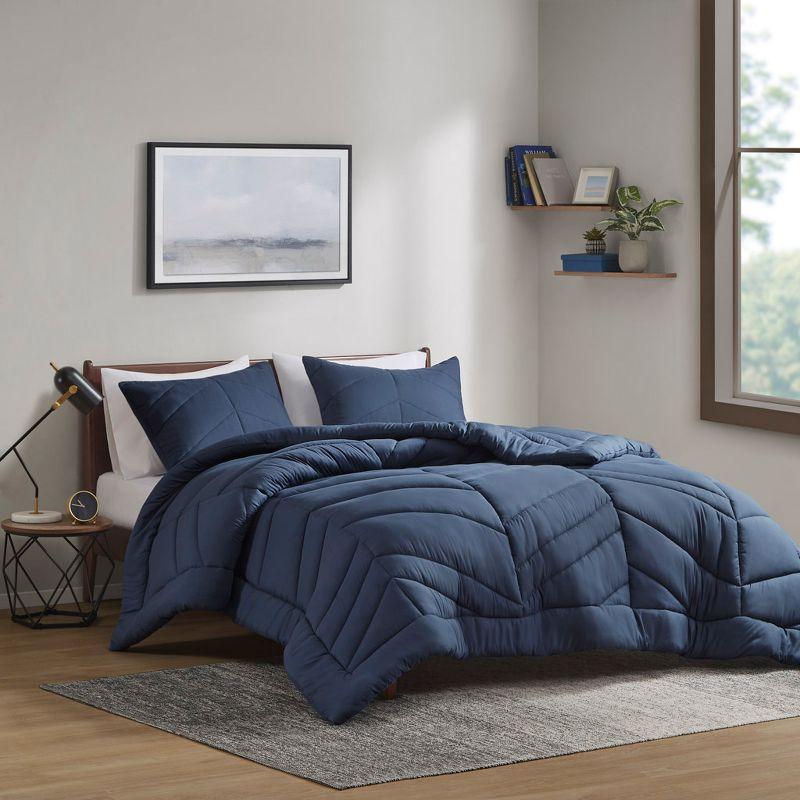 Gracie Mills Solid Quilted Chevron Comforter Set with 350 GSM Polyfill