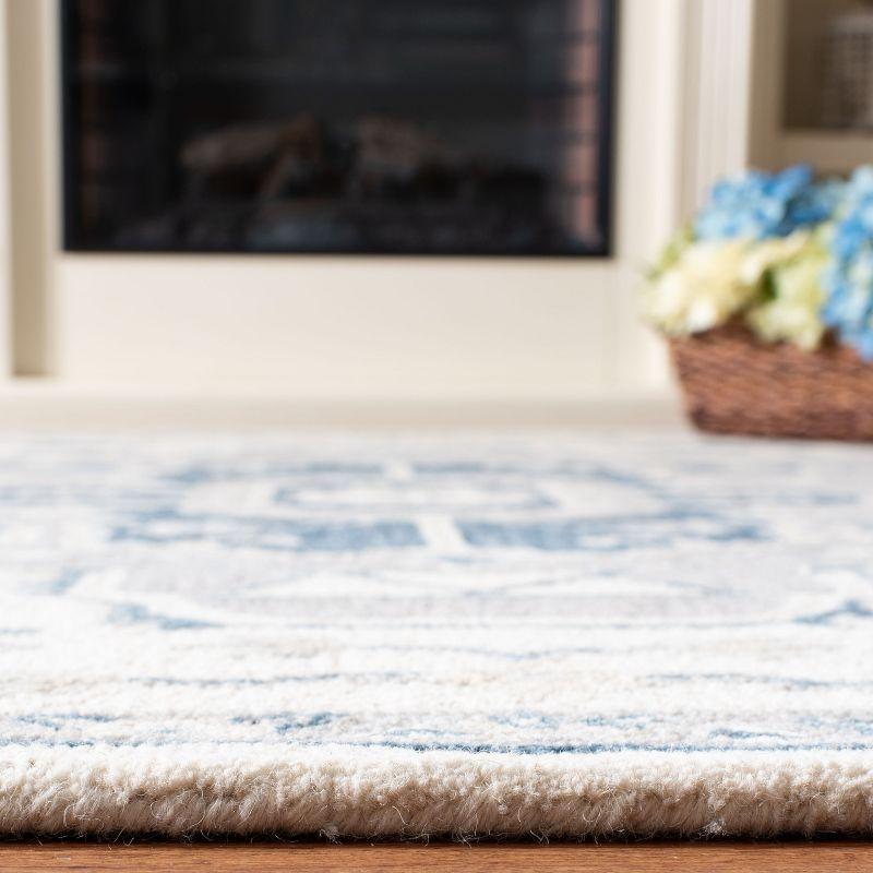 Ivory Navy Hand-Tufted Wool 5' Square Area Rug