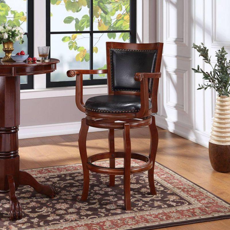 Cherry Wood and Leather Swivel Bar Stool, 44.5" Height