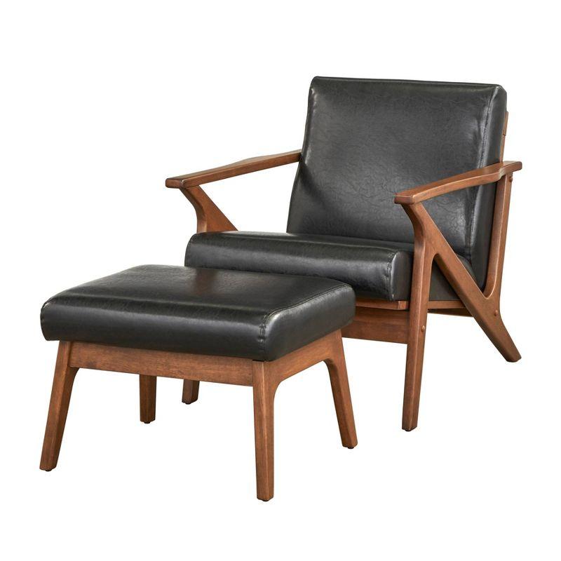 Bianca Mid-Century Black Faux Leather Accent Chair with Walnut Wood Frame