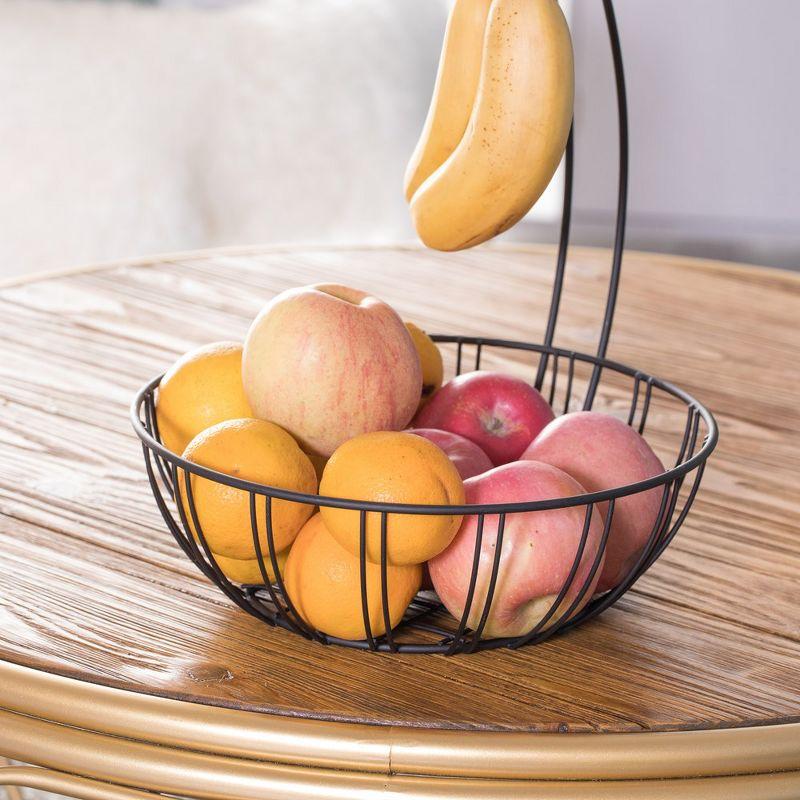 Round Black Metal Fruit Basket with Banana Hanger