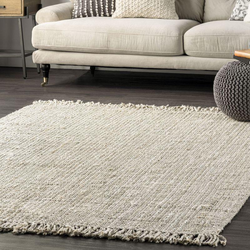 Nuloom 2x3 Daniela Jute Tassel Hand Woven Indoor Area Rug, Off White, Solid Chunky Farmhouse Design, Natural Fiber BedroomLiving Room