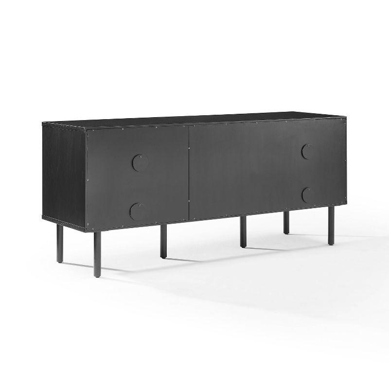 Crosley 54" Brody Record Storage Sideboard Black: Oak Wood Grain, Brass Handles, Cable Management