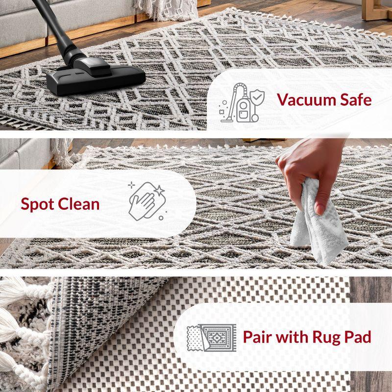 Nuloom 8x11 Ansley Moroccan Tassel Indoor Area Rug, Grey, High-Low Textured Bohemian Design, Plush High Pile, Stain Resistant, Bedroom, Living Room