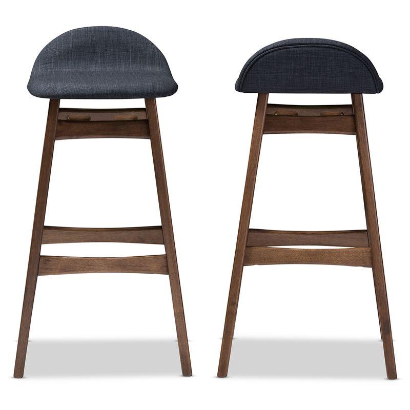 Baxton Studio 2pc 30" Fabric Upholstered Wood Finishing Barstool Dark Blue: Mid-Century Modern, Rubberwood Frame, Fixed Height