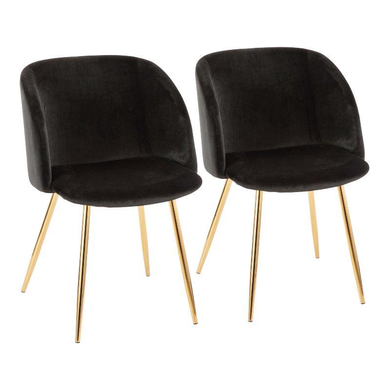 Set of 2 Fran Contemporary Dining Chairs Black/Gold - LumiSource: Velvet Upholstery, Metal Legs, Padded Bucket Seat