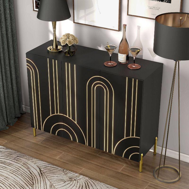 24/7 Shop At Home Touchsoft Glam 4 Shelf Sideboard Buffet with Adjustable Shelves Black: Modern Storage Credenza, Metal Frame