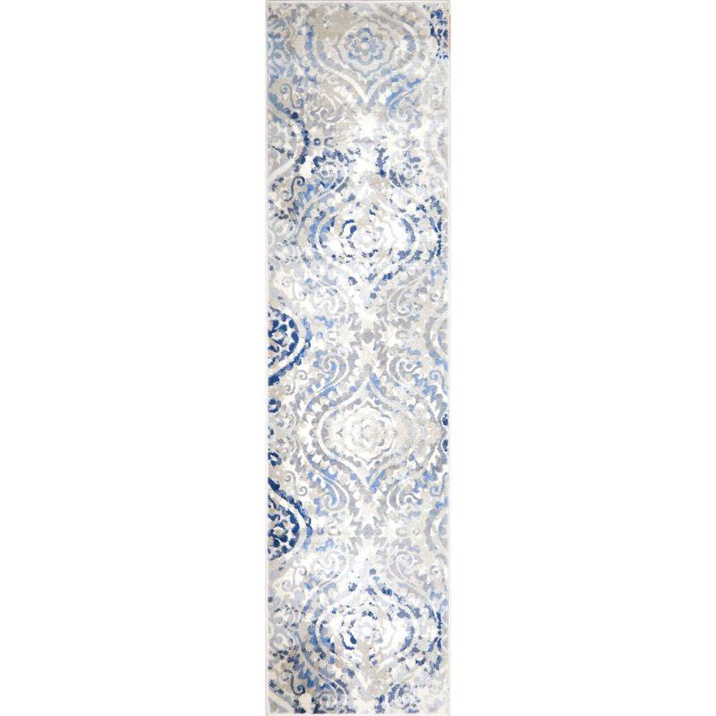 Home Dynamix Melrose Audrey Ogee Damask Runner Area Rug, Ivory/Blue, 1'8"x7'2"