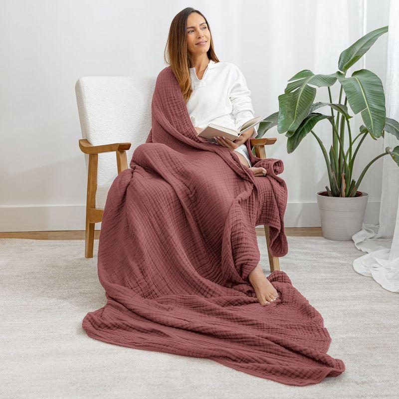 Muslin Blanket for Adults, Extra Large Twin 90” x 66” By Comfy Cubs - Wine