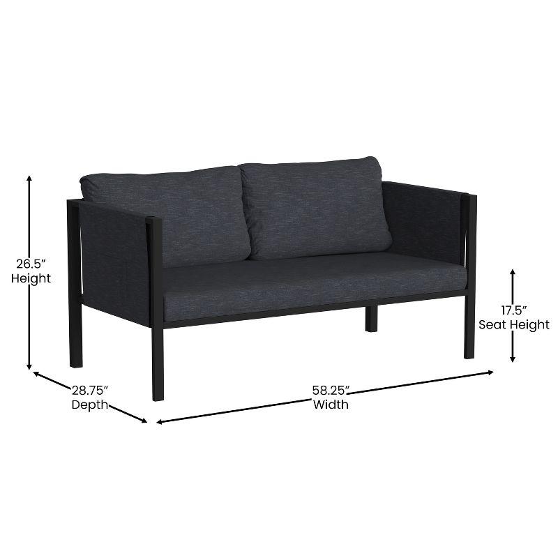 Charcoal Black Steel Framed Indoor/Outdoor Loveseat with Cushions